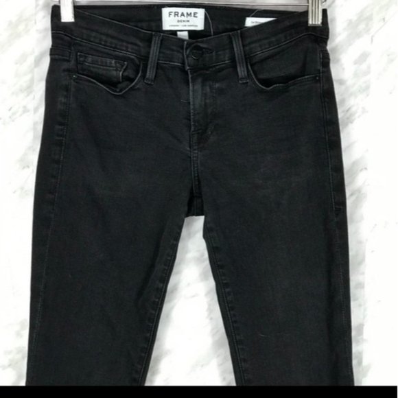 Frame Le Skinny De Jeanne Jeans in Black - Size 26 - Raw Hem, Mid-Rise, Faded - Picture 4 of 12